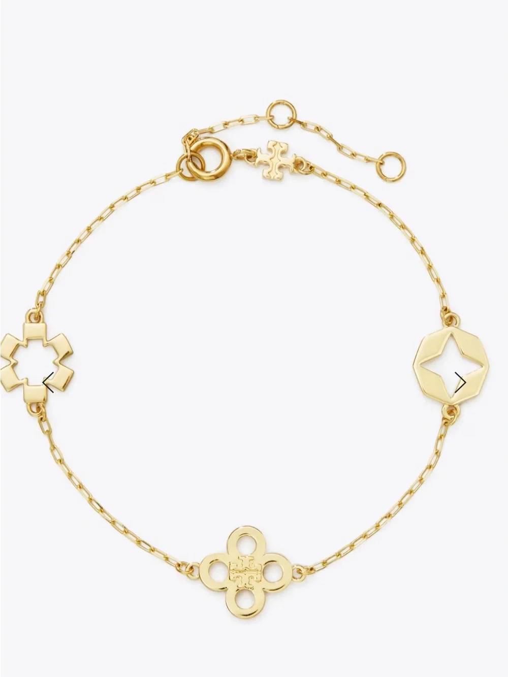 Tory Burch Gold Clover Station Necklace and Bracelet Set